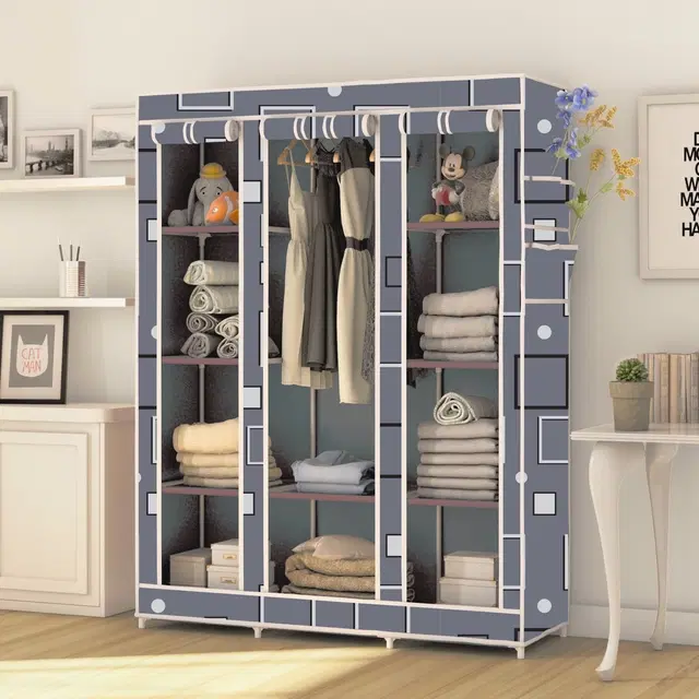Plastic Printed Collapsible Wardrobe, Grey
