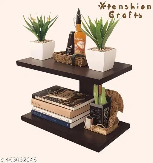 Wooden Double Layer Wall Shelves For Home, Brown