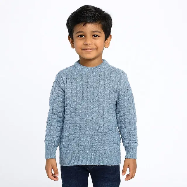 Woolen Self Design Sweater for Boys, Light Blue (4-5 Years)