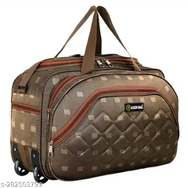 Polyester Trolley Duffel Bag for Men & Women, Brown