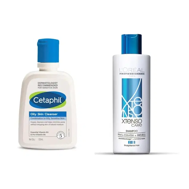 Cetaphil Cleanser, 125 ml & Loreal Xtens Care Shampoo, 50 ml, Set of 2