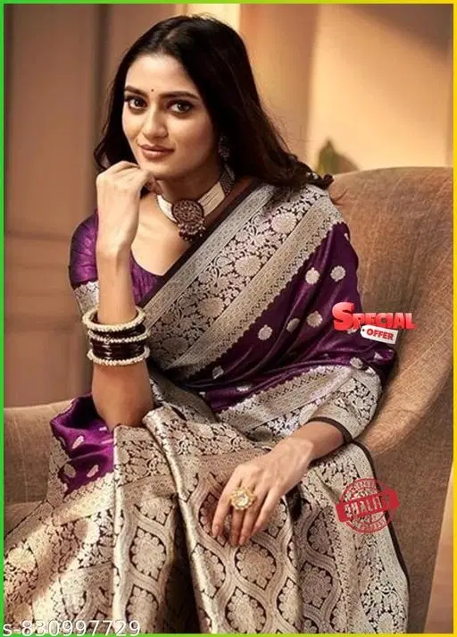 Kanjeevaram Zari Woven Saree for Women (Purple, Free Size)