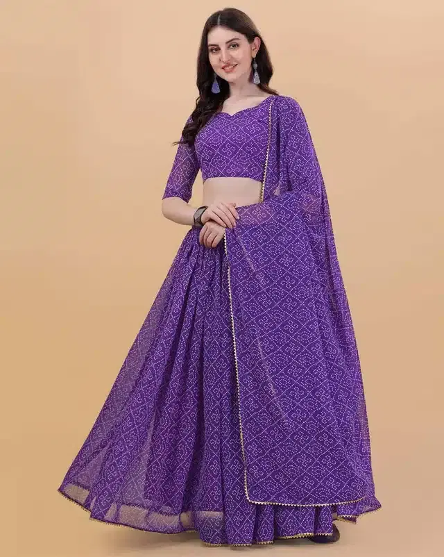 Georgette Semi Stitched Lehenga Choli for Women (Purple, Free Size)