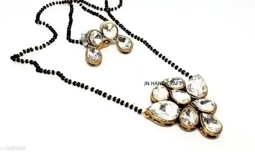 Alloy Mangalsutra With Earring for Women, Black