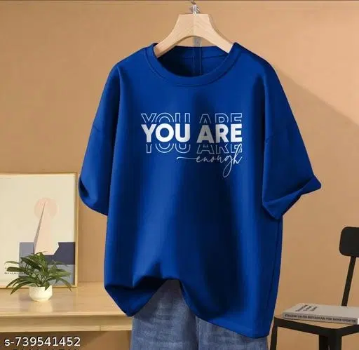 Cotton Blend Printed T-shirt for Women, Blue (XXS)