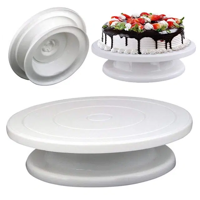 Plastic Cake Decorating Revolving Icing Turnable Stand, White