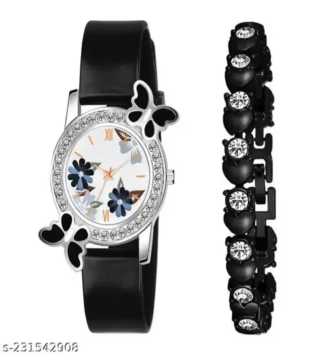 Analog Watch with Bracelet for Women, Set of 2 (Multicolor)