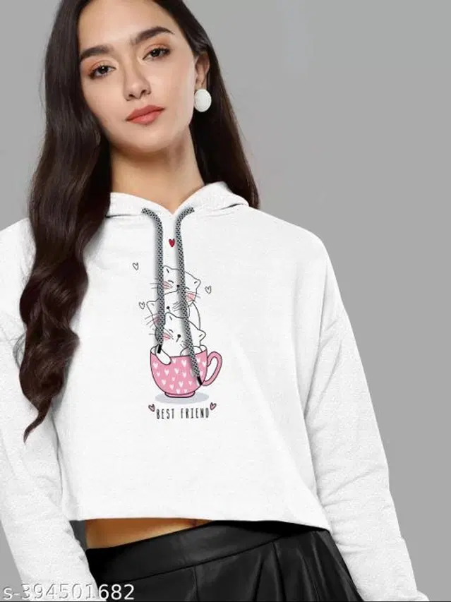 Cotton Blend Hoodie for Women (White, XXS)