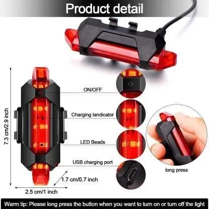 AJRO DEAL TAIL LIGHT -RED Rechargeable Cycle Tail Light: Eco-Friendly Safety, Pack of 1