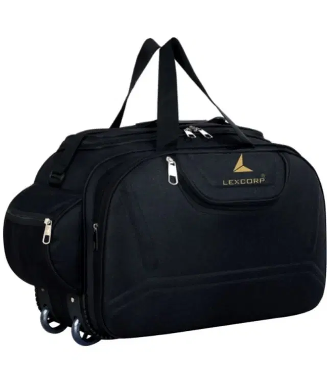 Polyester Solid Duffel Bag with Wheels, Black, 60 L