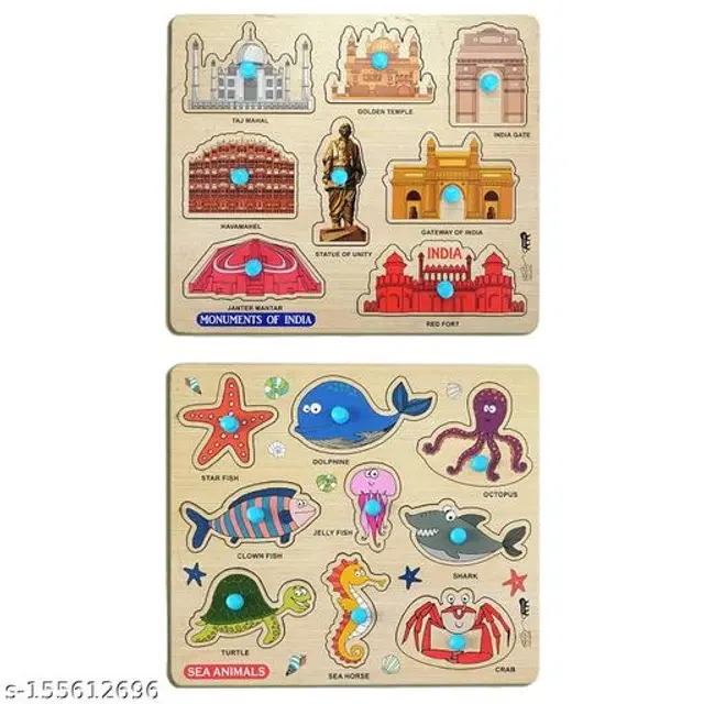 Wooden Puzzle for Kids, Multicolor, Pack of 2