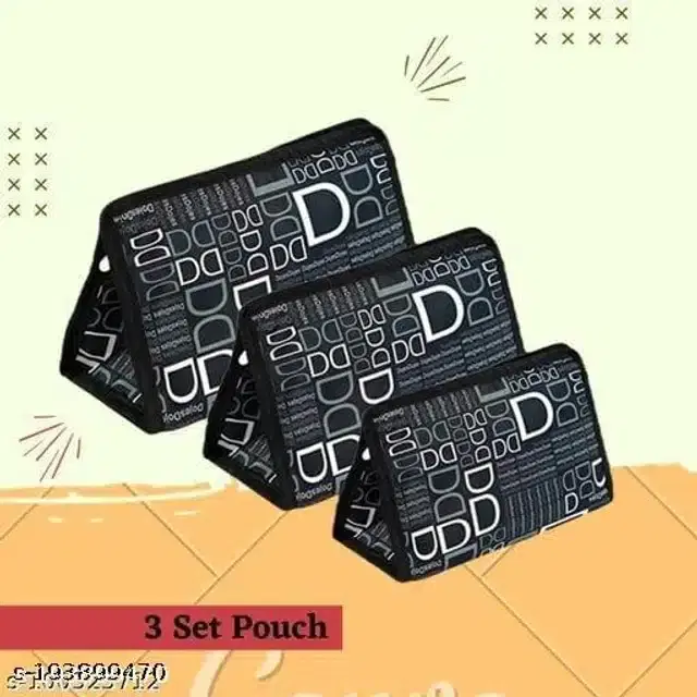 Canvas Multipurpose Storage Pouch, Black, Set of 3