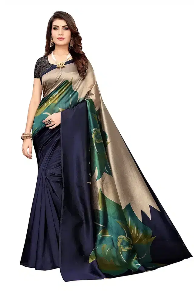 Art Silk Printed Saree for Women (Blue, 6.3 m)