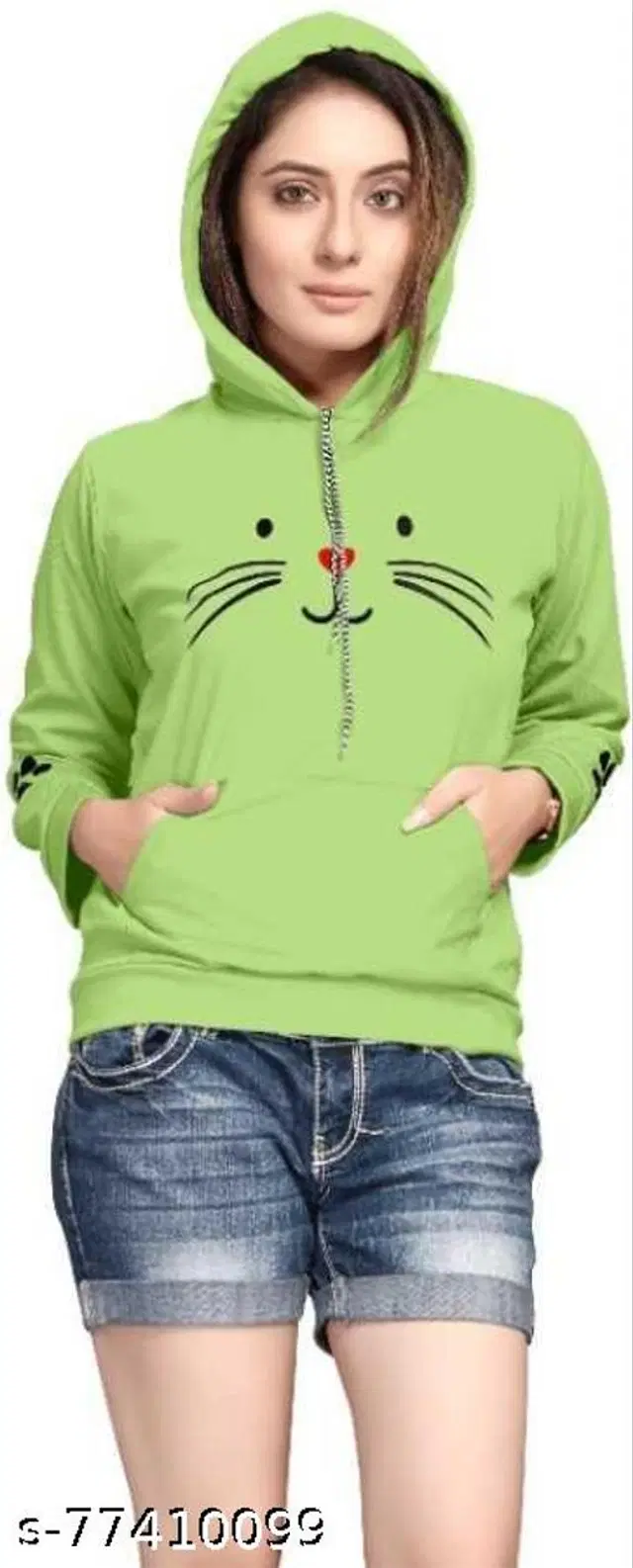Cotton Blend Hoodie for Women (Green, S)