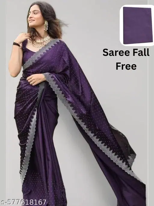 Art Silk Solid Saree For Women, Purple
