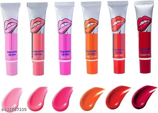 KAYI  6 Colors set Tattoo Color Peel Off Mask Tint Long Lasting Waterproof Lipstick (Rose Pink, Watermelon, Sexy Red, Lovely Peach, Cherry Red, Sweet Orange, 15 g)