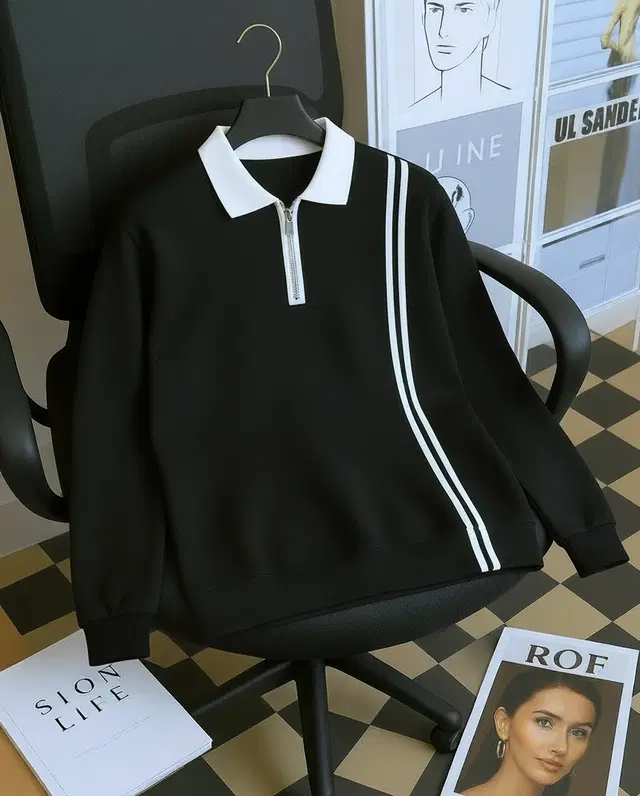 Cotton Blend Colorblocked Sweatshirt for Men, Black (S)