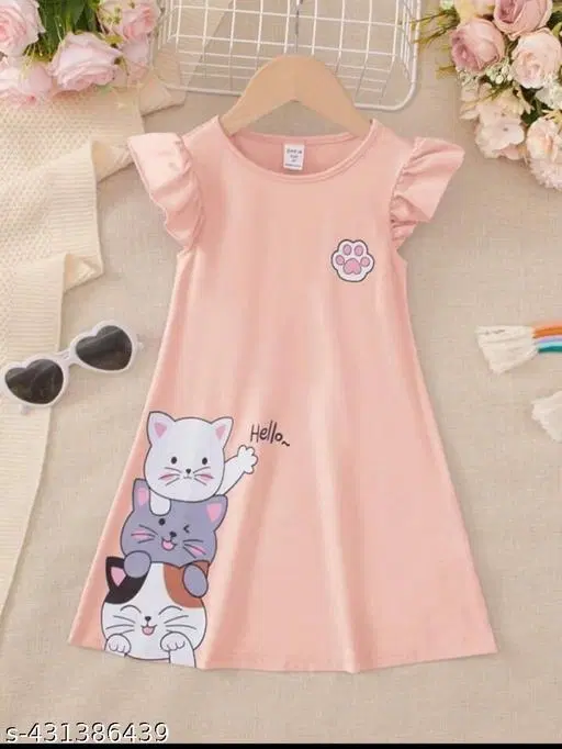 Hosiery Cotton Printed Frock for Girls, Pink (0-2 Months)