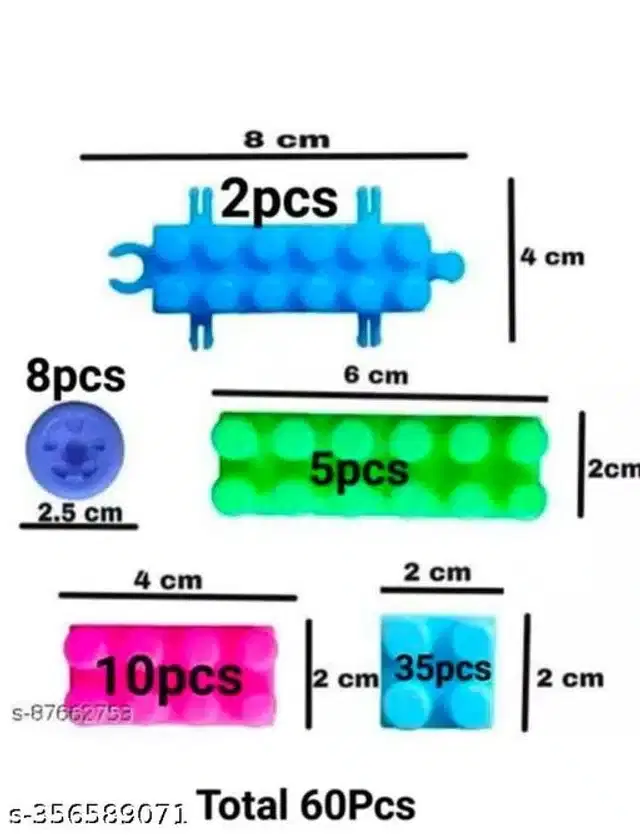 Plastic Block Toys for Kids, Multicolor, Set of 60