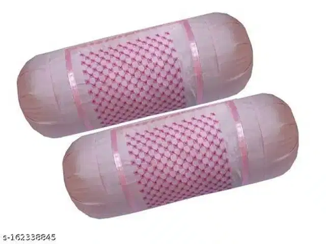 Embroidered Cotton Bolster Cover, Pink, 16x20 inches, Pack of 2