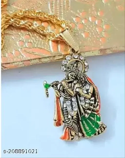Radha Krishna Pendant Locket for Boys and Girls (Silver)