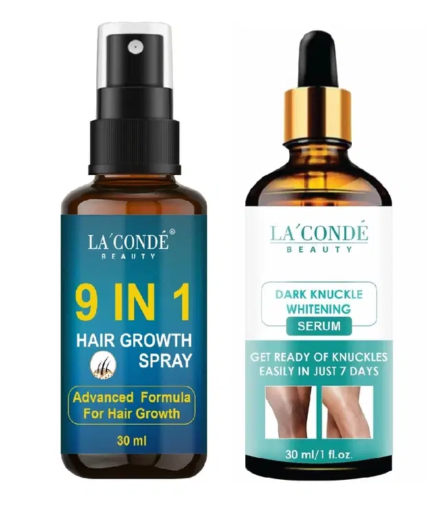 Combo of La'Conde Beauty 9 in 1 Hair Growth Spray & Dark Knuckle Skin Whitening Serum, 30 ml, Set of 2