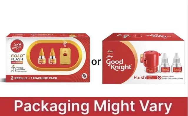 Good Knight Gold Flash Liquid Vapourizer - Mosquito Repellent Combo Pack - Machine + 2 Refills (45 ml Each)