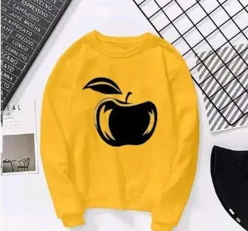 Round Neck Printed Sweatshirt for Women (Yellow, M)