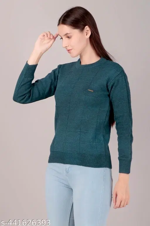 Acrylic Sweater for Women (Blue, M)