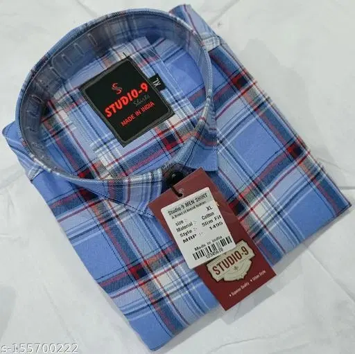 Cotton Blend Checked Shirt for Men, Aqua Blue (XL) Pack of 1