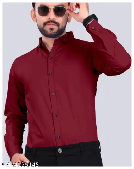 Cotton Blend Solid Shirt for Men, Maroon (M) Pack of 1