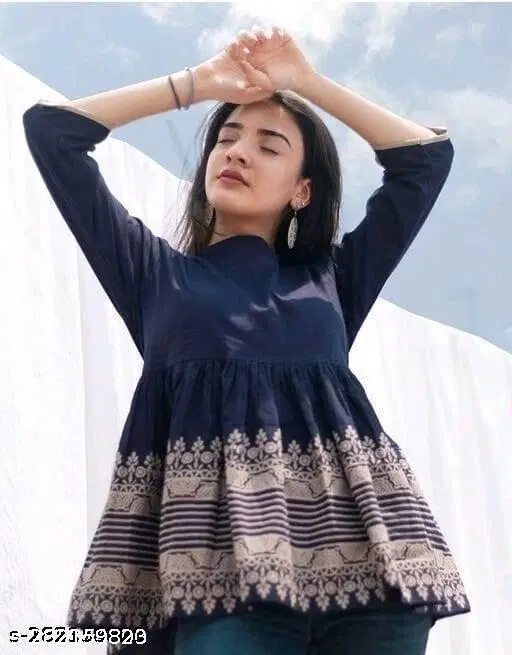 Rayon Top For Women, Navy Blue (S)