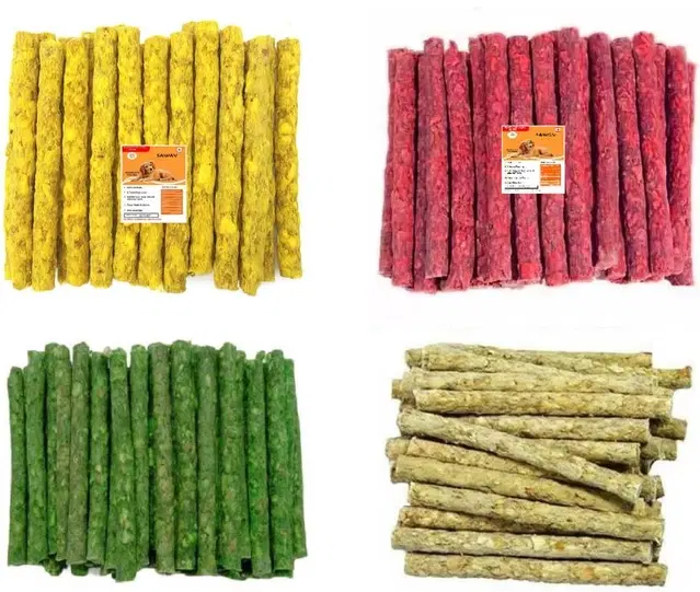 SAWAY HEALTHY DOG RAWHIDE CHEW MUNCHY STICKS (CHICKEN,MUTTON,MINT,NATURAL) 150x6 (600gm, Pack of 1)