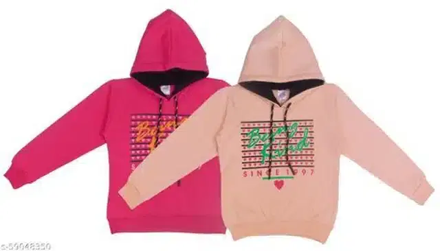 Fleece Printed Full Sleeves Hooded Sweatshirts for Girls, Pack of 2 (Pink & Peach, 4-5 Years)
