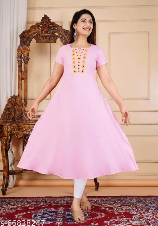 Rayon Kurti for Women, Pink (S)