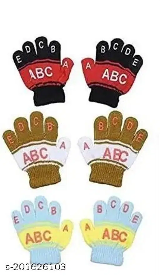 Woolen Gloves for Kids, Set of 3 (Multicolor)