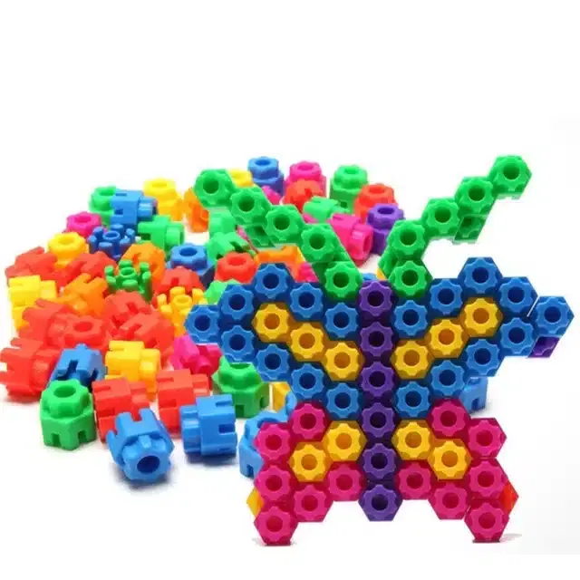 Plastic Educational Hexagonal 100 Pcs Building Blocks Toy Set for Kids, Multicolor