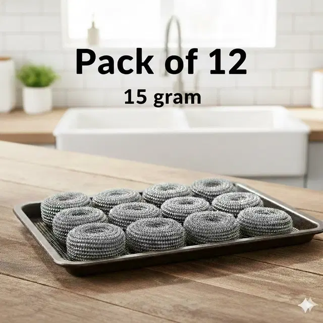 Stainless Steel Scrub Pad, Silver, Pack of 12