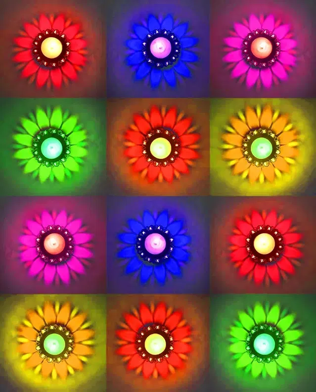 Plastic 3D Shadow Reflection Floating Diwali Diyas, Multicolor, Pack of 12