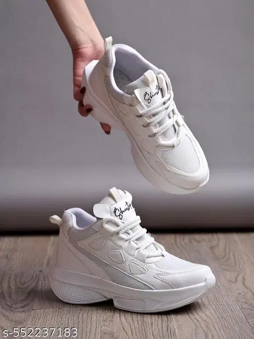 Textured Mesh Sneakers for Girls (White, 10-11 Years)