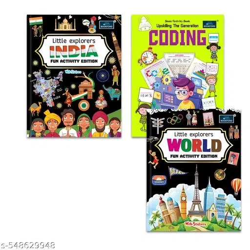 Little Explorers INDIA & WORLD Activity Editions with Stickers + STEM Activity Book on Coding – Set of 3 Engaging & Educational Books for Kids