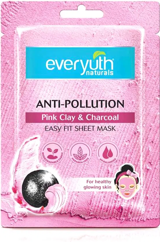 Everyuth Naturals Anti Pollution Pink Clay & Charcoal Sheet Mask 25 ml