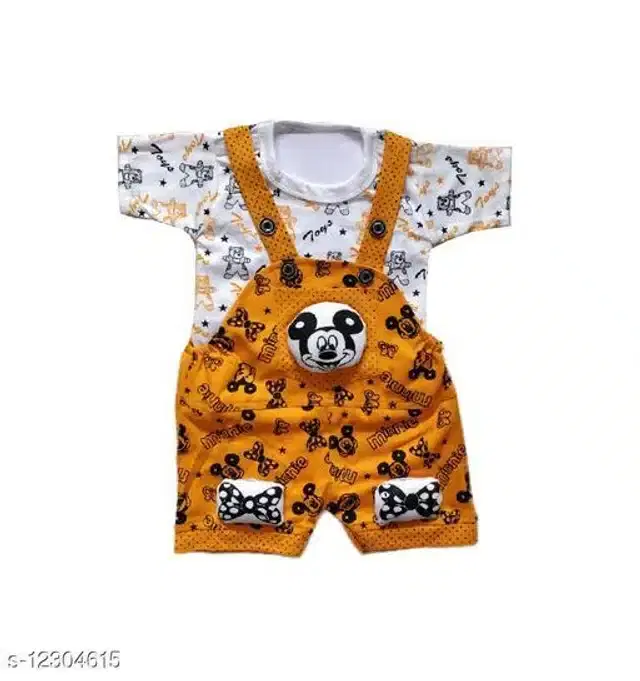 Dungaree Set with T-Shirt for Newborn Baby Boy (White & Orange, 0-3 Months)
