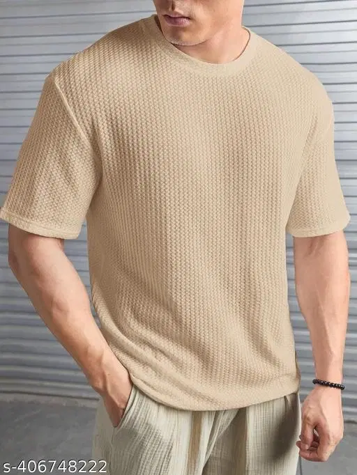 Poly Cotton Round Neck T-shirt For Men, Cream (XXL)