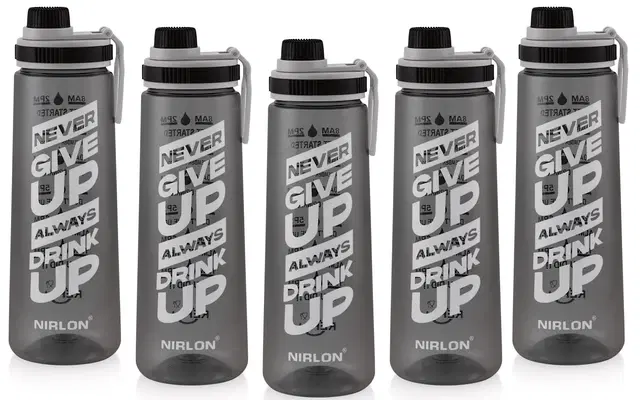 Nirlon Clear Sip Motivational Fitness Sport Water Bottle 800Ml Set Of 5 & Time Maker, Leak-Proof, Bpa-Free, Toxin Free Plastic Drink Bottle Design For Unisex At Gym, School, Office ( Black )