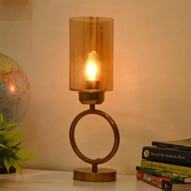 Cylinder Glass Table Lamp With Ring Stand (Amber)