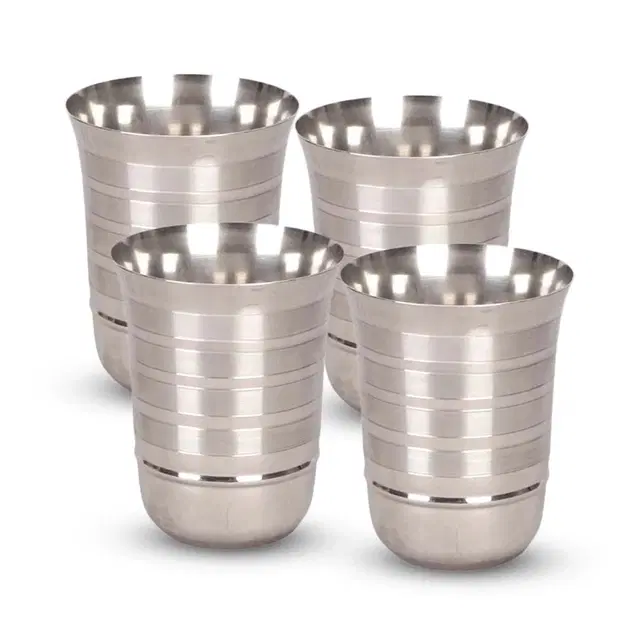 NIVIS Stainless Steel Flower Tumbler, 300 ml each, pack of 4