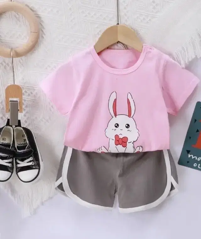 Cotton Blend Printed Clothings Set for Girls,, Pink (18-24 Months)