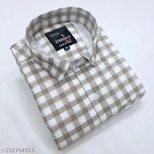 Cotton Blend Checked Shirt for Men, Cream (XL) Pack of 1