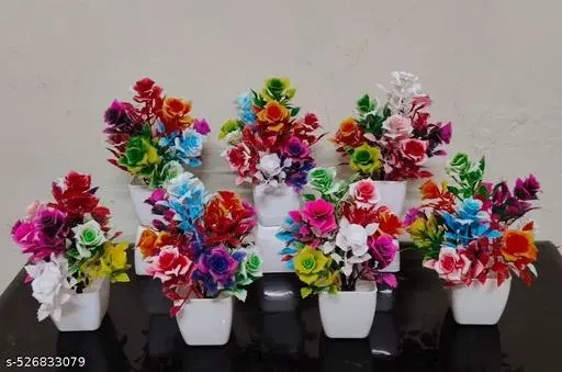 Plastic Artificial Flowers, Multioclor, Pack of 7